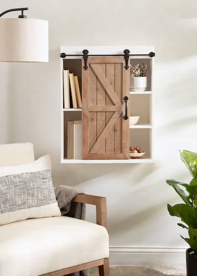 Kate and Laurel Cates Wood Wall Storage Cabinet with Sliding Barn Door